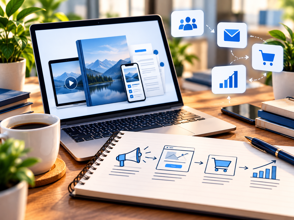 Digital product launch and marketing workspace
