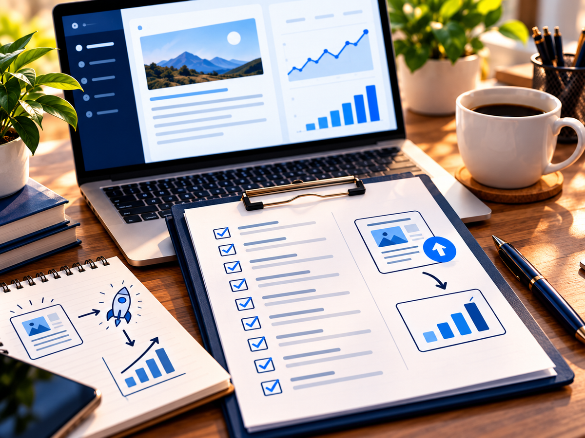 SEO publishing checklist and blog performance workspace