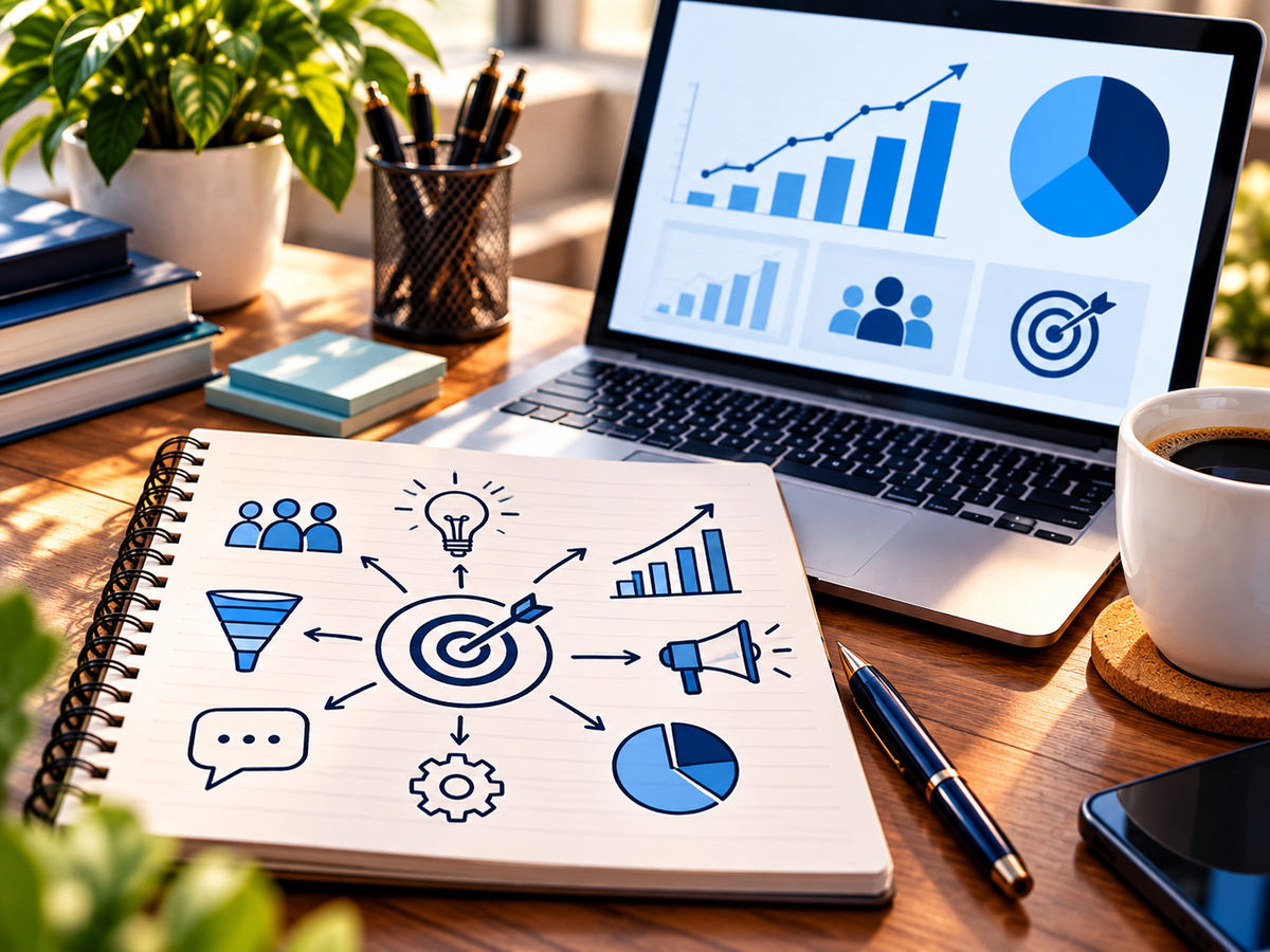 Small business marketing strategy planning workspace