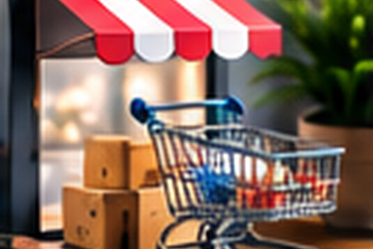 Online storefront and shopping cart representing digital product sales