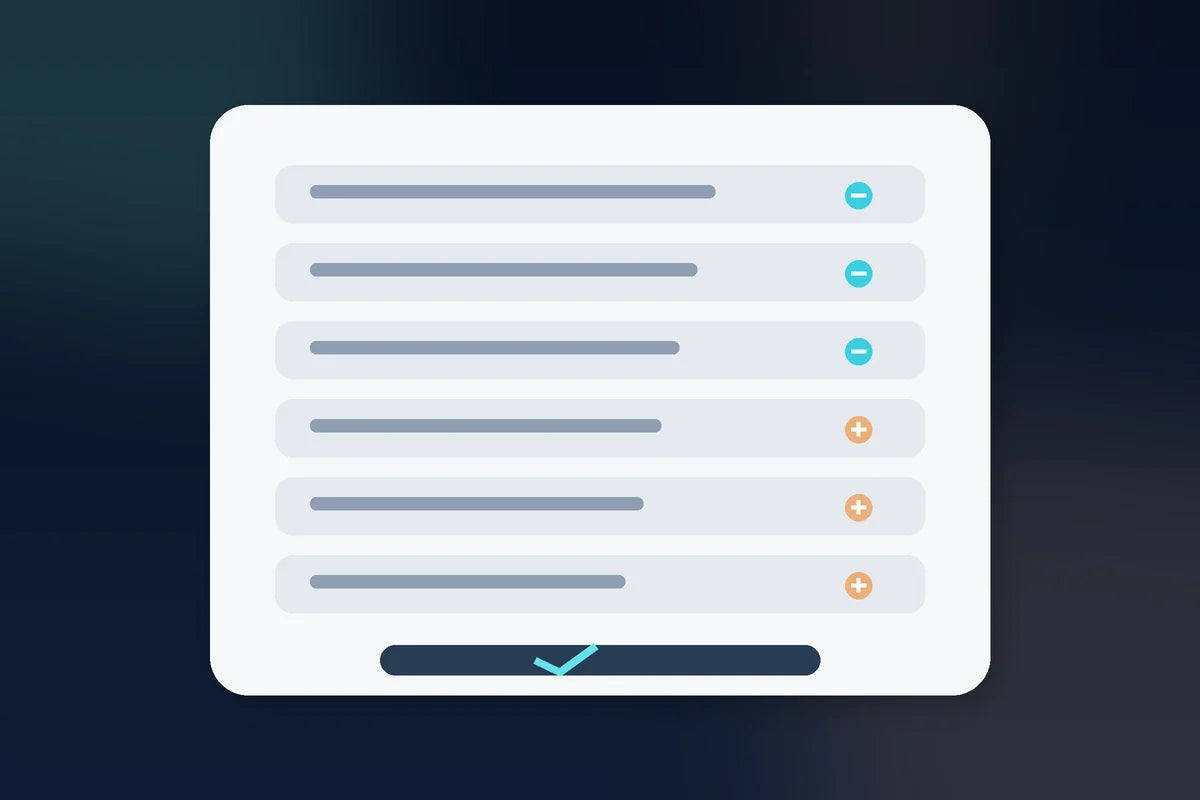 Accordion-style FAQ layout representing clear answers to customer buying questions