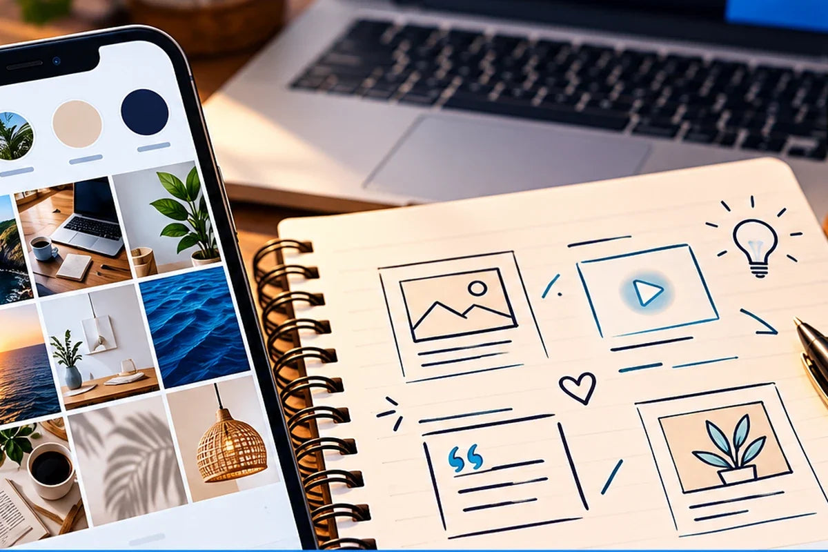 Creative visual design workspace representing professional small-business graphics and content