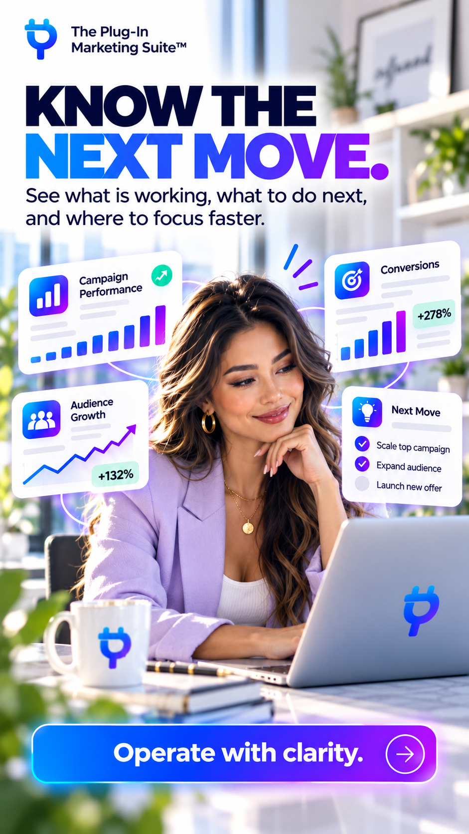 Small business owner reviewing leads, campaign performance, offer clarity, and conversion before choosing the next marketing move